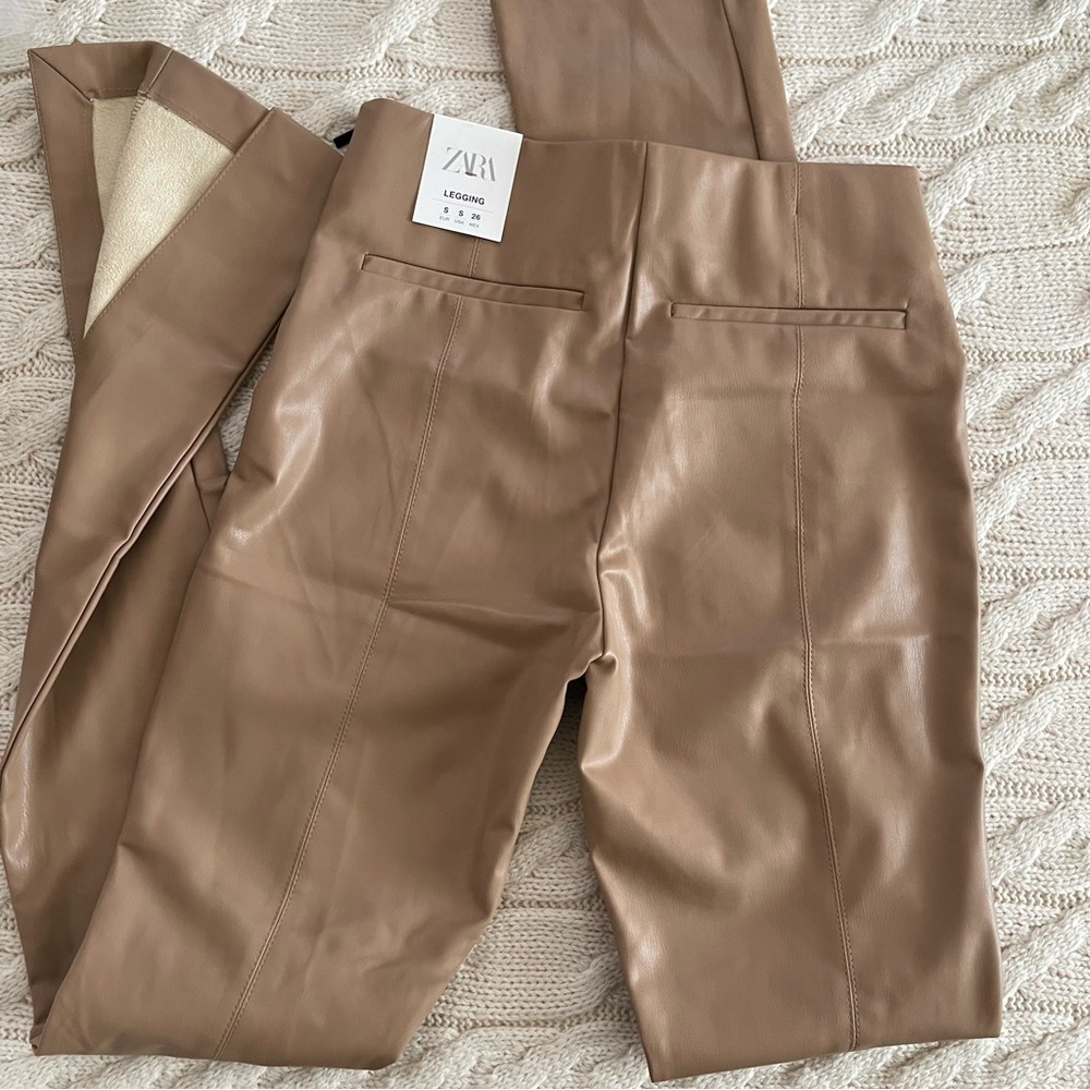 Zara Beige High Rise Faux Leather Leggings - Picture 7 of 8